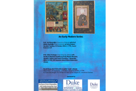 blue flyer with pictures of book covers announcing event - An Early Modern Series